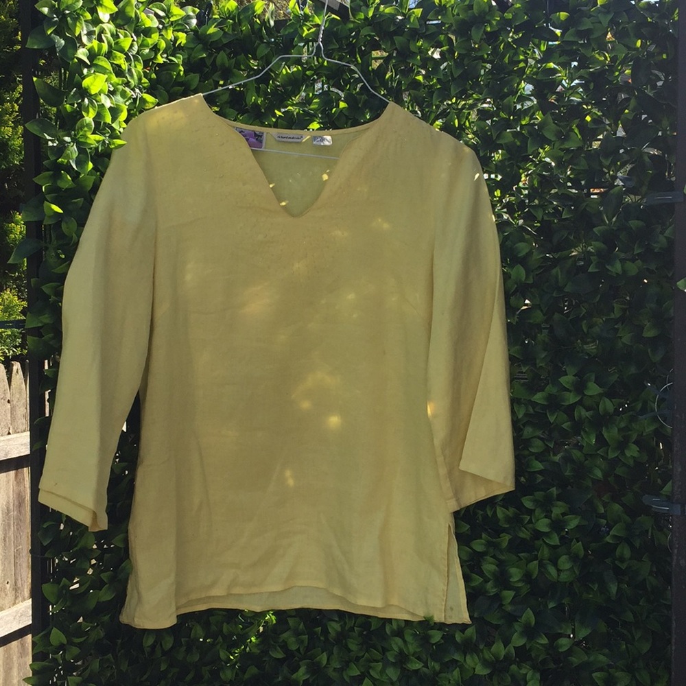 Yellow Embroidered Linen Shirt